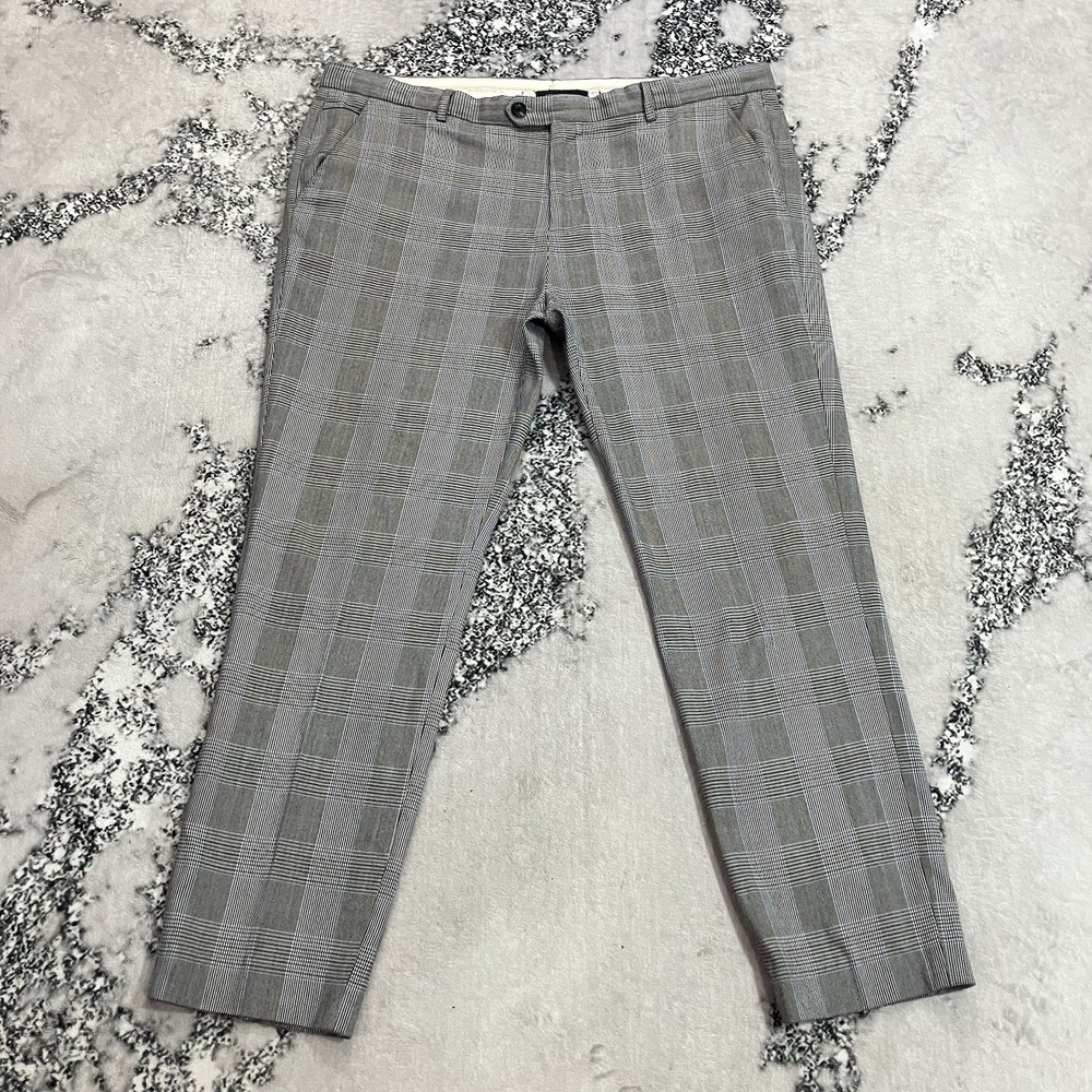 Scotch & Soda Mott Mens Size 38x34 Gray Plaid Check Slim Fit Chino Pants